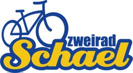 Logo mit blau-gelbem Fahrrad und Schriftzug "Zweirad Schael".