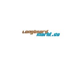 Logo mit Schriftzug "Longboard markt.de" in braun und blau auf weißem Hintergrund.