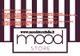 Testo promozionale su sfondo a righe con loghi di "mood store" e contatti per informazioni.