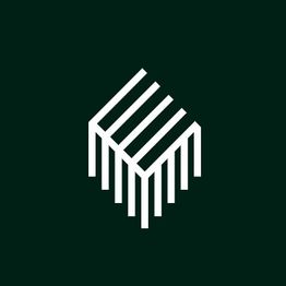 Weißes abstraktes Logo auf dunklem Hintergrund, bestehend aus vertikalen und diagonalen Linien.