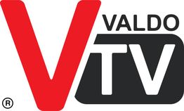 Logo di Valdo TV, con una grande lettera V rossa e la scritta TV in bianco su sfondo nero.