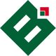 Grünes geometrisches Logo mit diagonalem Quadrat und kleinem roten und grünen Quadrat oben rechts.