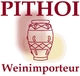 Logo mit antikem Krug, Text: "PITHOI Weinimporteur".