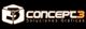 Logo de Concept3 Soluciones Gráficas con fondo negro y letras blancas y naranjas.