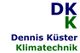 Textlogo: "DKK" in Blau und Grün, darunter "Dennis Küster Klimatechnik" in Blau und Grün.
