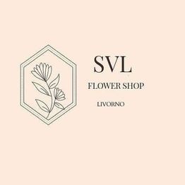 Logo di un negozio di fiori con fiore stilizzato e testo "SVL Flower Shop Livorno".