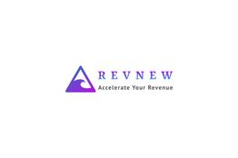 Triangle logo with a wave and "REVNEW: Accelerate Your Revenue" text in purple and black.