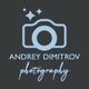 Logo mit Kamera und Sternen, Text: "Andrey Dimitrov Photography" in hellblau auf dunkelgrau.