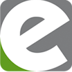Graues Logo mit einem weißen "e" und einem grünen Akzent in der unteren Ecke.