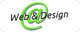 "Logo mit grünem @-Symbol und Text 'Web & Design' in schwarzer Schrift auf weißem Hintergrund."