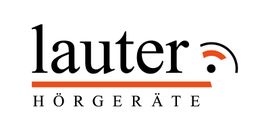 Logo mit Text "Lauter Hörgeräte" in Schwarz und Orange, stilisiertes Schallsymbol rechts.