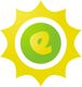 Gelbes Sonnensymbol mit grünem Kreis und dem Buchstaben "e" in der Mitte.