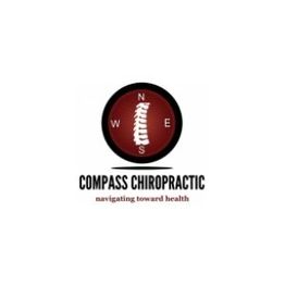 Logo with compass and spine, "Compass Chiropractic" text below. Slogan: "navigating toward health".