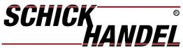 Textlogo "Schick Handel" in schwarzen Großbuchstaben, mit roten Linien oben und unten.