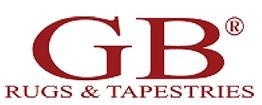 Logo "GB Rugs & Tapestries" in rosso su sfondo bianco.