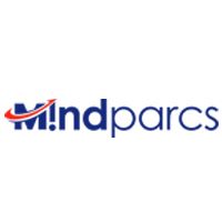 Mindparcs logo with stylized red and blue lettering and a swoosh design.