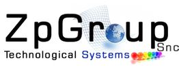 Logo del gruppo Zp: testo "Technological Systems", con grafica di mappa e sfere colorate.
