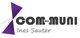 Logo mit lila Pfeil und Text: "COM-MUNI Ines Sauter".