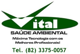 Logo da Vital Saúde Ambiental com telefone de contato.