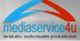 Blau-rotes Logo mit Text "mediaservice4u" und "tonstudio, audiovisuelle produktionen".
