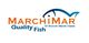 Logo con scritta "MarchiMar Quality Fish", disegno di pesce blu e testo aggiuntivo "Di Boscolo Marchi Gianni".