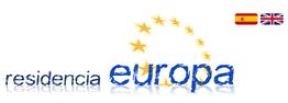 Logotipo de "residencia europa" con banderas de España y Reino Unido.