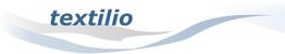 Logo mit dem Wort "textilio" und wellenförmigen Linien im Hintergrund.