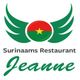 Logo van Surinaams Restaurant Jeanne met groene vleugels en een rode ster.