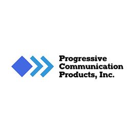 Blue diamond and arrows with text: "Progressive Communication Products, Inc."