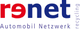 Logo mit Schriftzug "renet" in Rot und Blau, darunter "Automobil Netzwerk", daneben "recycling".