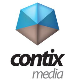 Logo von Contix Media mit blauer, geodätischer Kuppel und Text darunter.