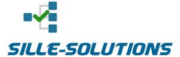 Logo von SILLE-SOLUTIONS mit blauen Quadraten und grünem Häkchen.