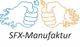 Zwei Fäuste, links mit Wasser, rechts mit Feuer, darunter Text: SFX-Manufaktur.