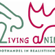 Logo met een groene haas, roze hert en tekst "Living Animals, online groothandel in knuffels".