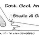Logo di uno studio di geologia tecnica a Bologna, con montagne stilizzate e contatti.