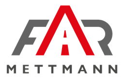 Logo mit roten und grauen Buchstaben "FAR" und dem Text "Mettmann" darunter in Grau.