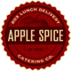 Red badge with "Apple Spice" text, featuring a sketch of an apple. "Est. 1988" on the badge.