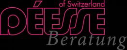 Schwarzes Logo mit pinker Aufschrift "Déesse of Switzerland", darunter grauer Text "Beratung".
