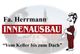 Grafik mit Text: "Fa. Herrmann INNENAUSBAU 'Vom Keller bis zum Dach'", daneben eine Zeichnung.