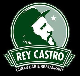 Logotipo em verde com rosto de perfil e texto "Rey Castro Cuban Bar & Restaurant".