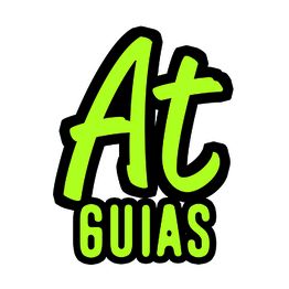 Texto "At GUIAS" en verde con borde negro.