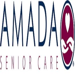 Amada Senior Care logo with heart and hands symbol.