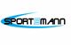 Logo "SportSMann" in schwarzer Schrift mit blauem S und blauem Bogen darunter.