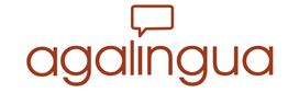 Logo mit rotem "agalingua" Text und einer Sprechblase darüber. Hintergrund ist weiß.