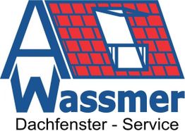 Logo von Wassmer Dachfenster-Service mit Dach und geöffnetem Fenster.