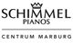"Schimmel Pianos Logo mit Krone und Schriftzug 'Centrum Marburg' darunter."