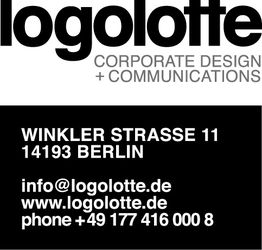 Logo und Kontaktdaten von Logolotte, Corporate Design und Kommunikation in Berlin.
