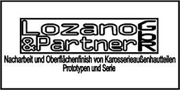 Logo von Lozano & Partner GBR mit Text zu Karosserieteilen, Prototypen und Serienfertigung.