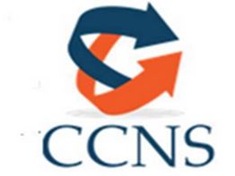 Logotipo com setas laranja e azul formando um círculo e as letras "CCNS" abaixo.