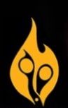 Logo stilizzato con due cerchi arancioni su sfondo nero, simile a una fiamma.